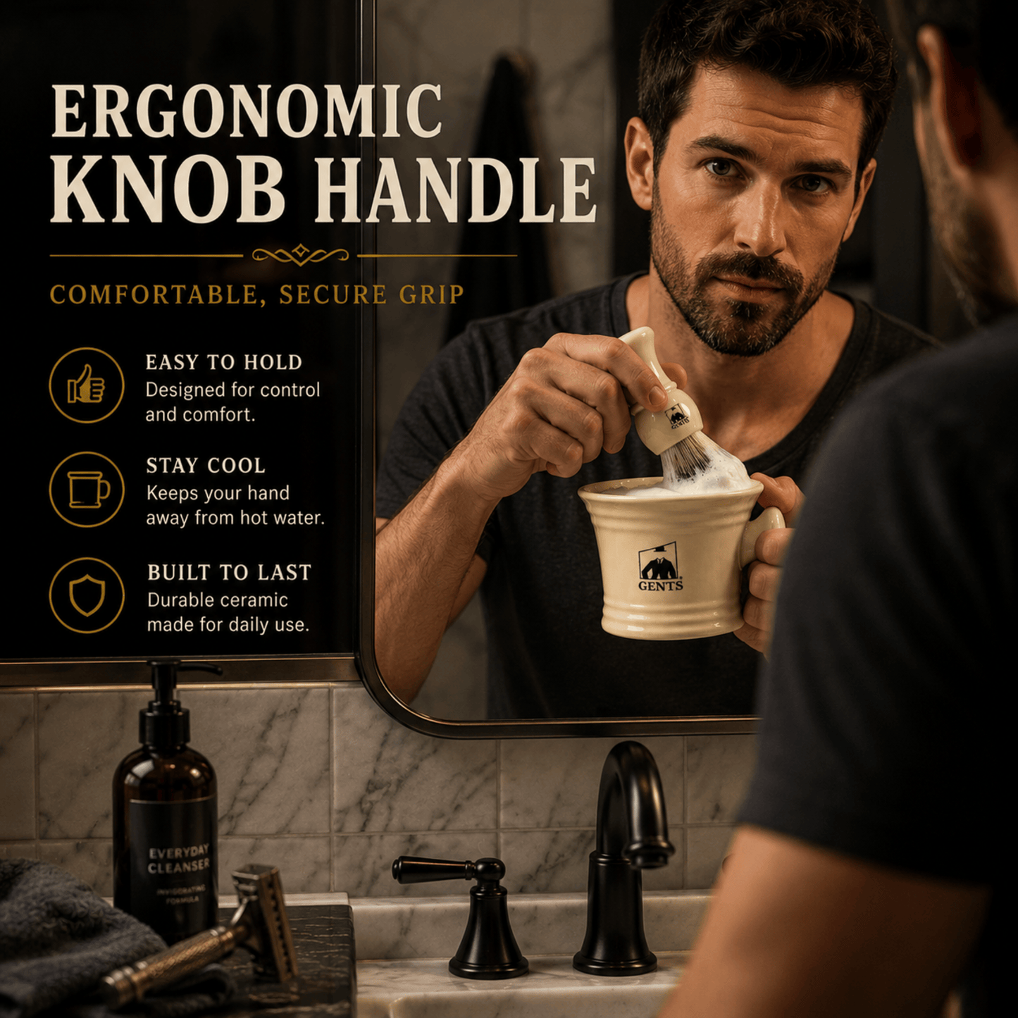 GENTS FINE GROOMING PRODUCTS GENTS FINE GROOMING PRODUCTS - GBS 3 Piece  Mug, brush and Shaving soap Set: Ivory