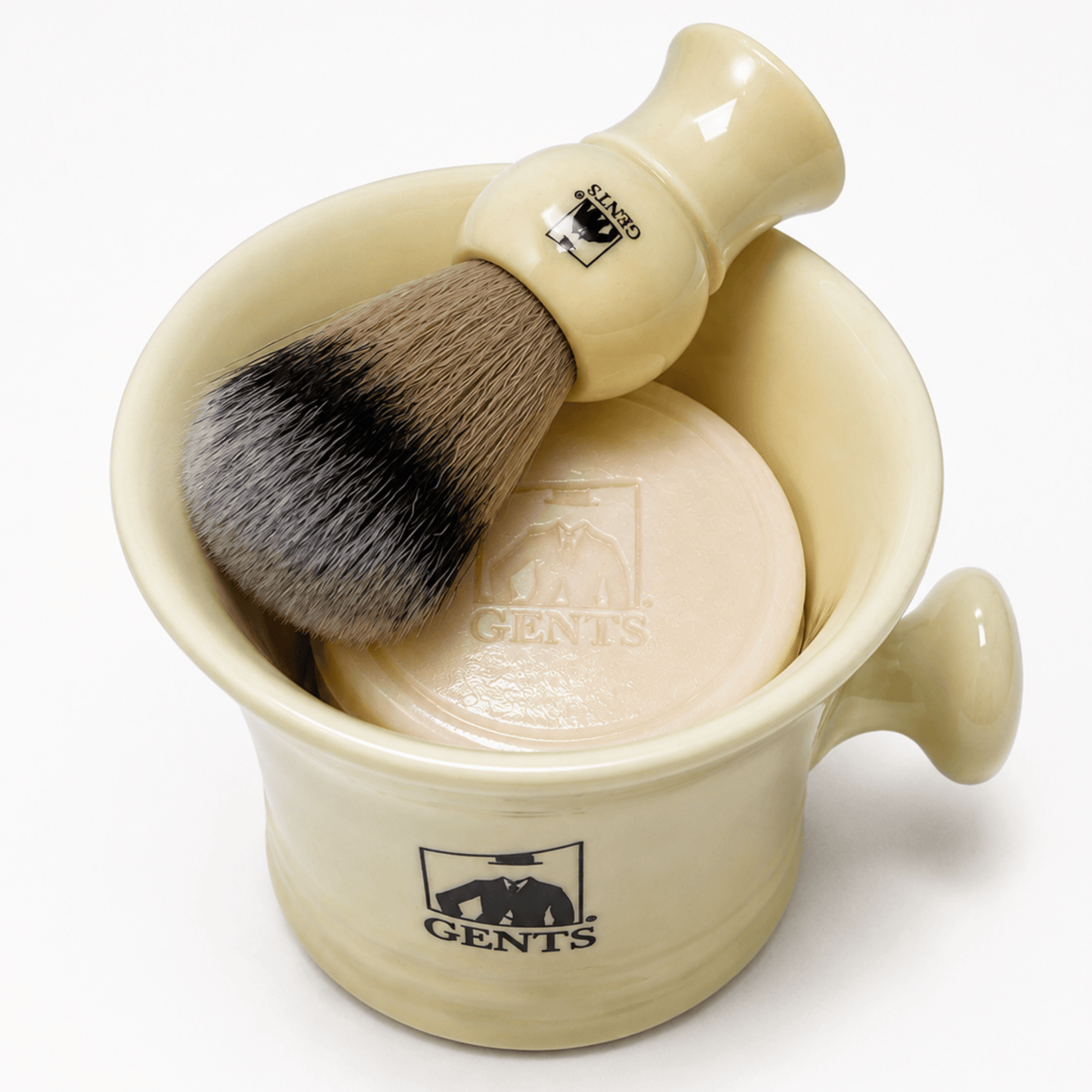 GENTS FINE GROOMING PRODUCTS GENTS FINE GROOMING PRODUCTS - GBS 3 Piece  Mug, brush and Shaving soap Set: Ivory