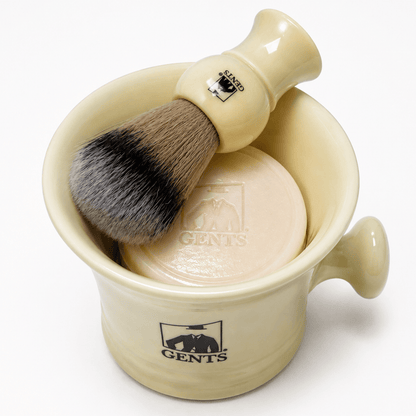 GENTS FINE GROOMING PRODUCTS GENTS FINE GROOMING PRODUCTS - GBS 3 Piece  Mug, brush and Shaving soap Set: Ivory
