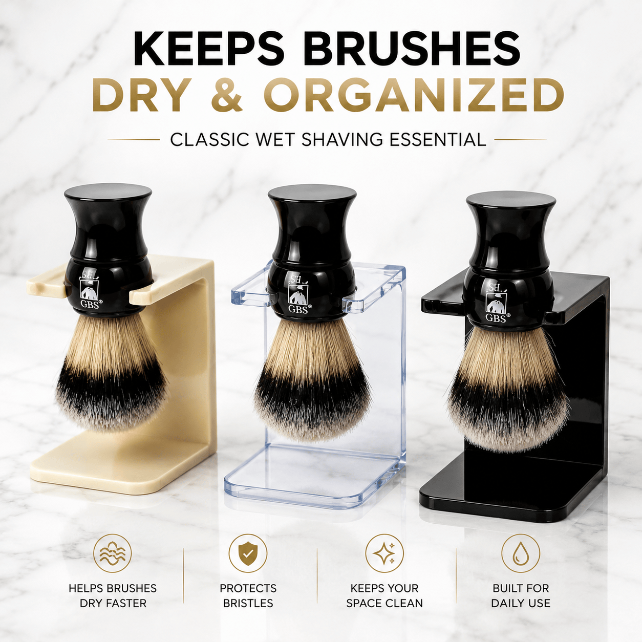 GENTS FINE GROOMING PRODUCTS GENTS FINE GROOMING PRODUCTS - GENTS Classic Shaving Brush Stands – Black, Clear, Ivory: Black