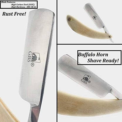 GENTS FINE GROOMING PRODUCTS GENTS FINE GROOMING PRODUCTS - Ivory Horn handle straight Razor 6/8 Carbon Steel w/ Case