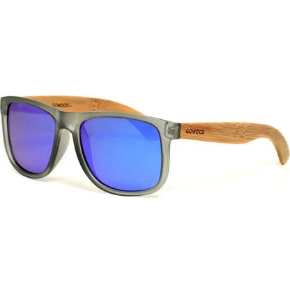 GOWOOD Sunglasses Square Bamboo Wood Sunglasses with Blue Polarized Lenses