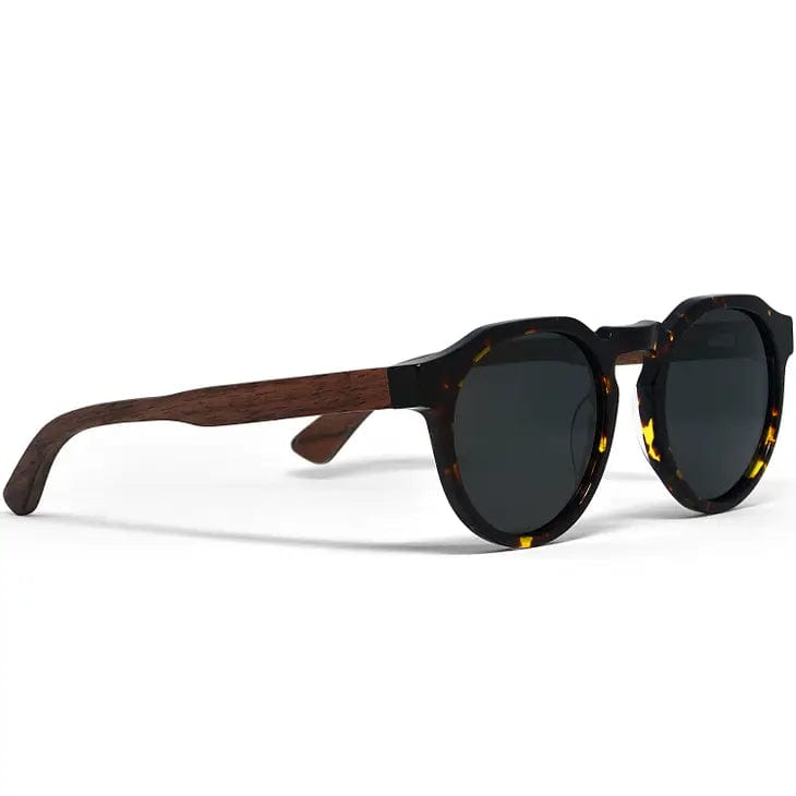 GOWOOD Sunglasses Walnut Panto Sunglasses Tortoise Frame Black Polarized Lens