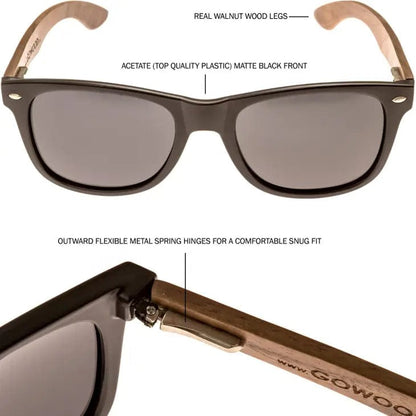 GOWOOD Sunglasses Walnut Wood Sunglasses with Black Polarized Lenses