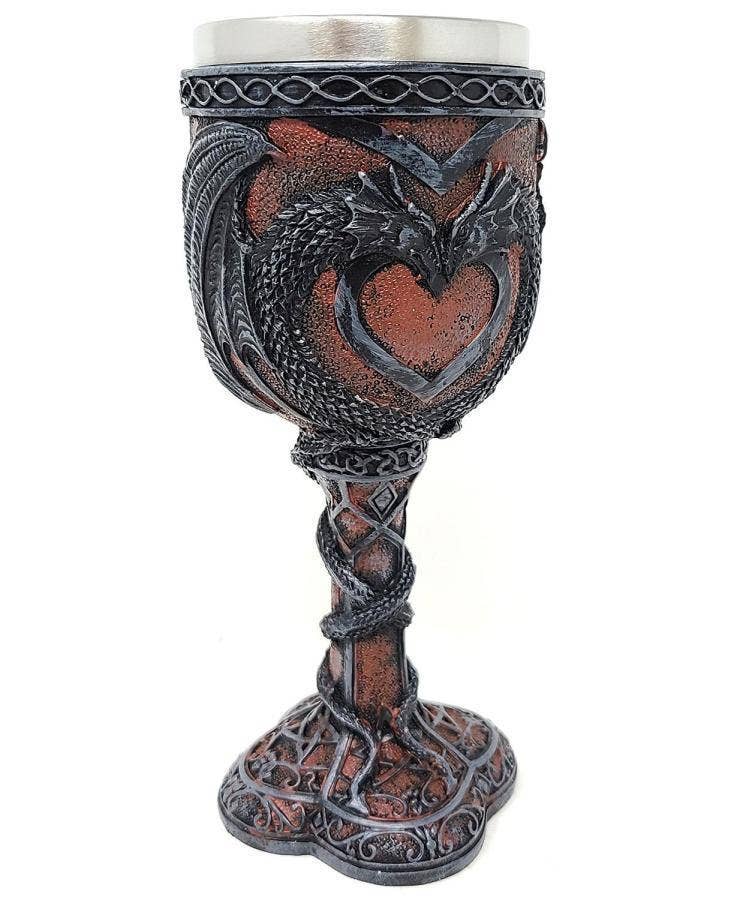 GREENROOTS USA LLC GREENROOTS USA LLC - Medieval Double Dragon Heart Goblet 7.5"H W/ Stainless Steel