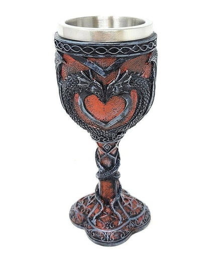 GREENROOTS USA LLC GREENROOTS USA LLC - Medieval Double Dragon Heart Goblet 7.5"H W/ Stainless Steel