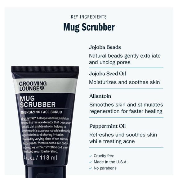 Grooming Lounge Face Cleanser Mug Scrubber -Energizing Men's Face Scrub for All Skin Types