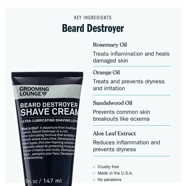 Grooming Lounge Shaving cream Beard Destroyer Shave Cream -Ultra Lubricating, Smooth Shave