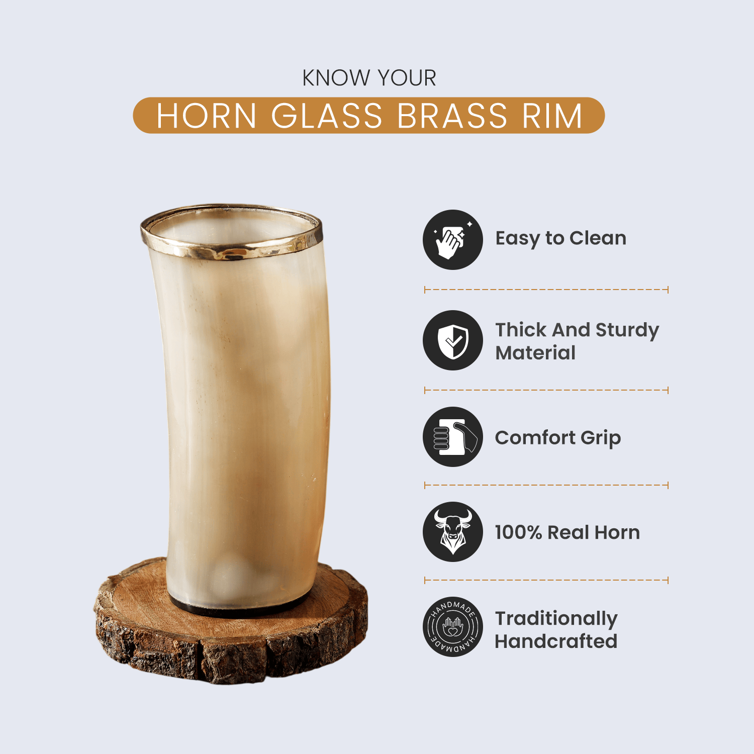 Handicrafts Home Handicrafts Home - Horn Drinking Glasses - Holds Upto 10 oz, Metallic Finish