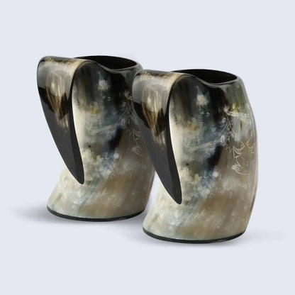 Handicrafts Home Handicrafts Home - Horn Whiskey Mugs - Holds Upto 6.5 oz, Twin Wolf