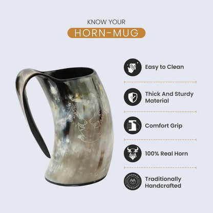 Handicrafts Home Handicrafts Home - Horn Whiskey Mugs - Holds Upto 6.5 oz, Twin Wolf