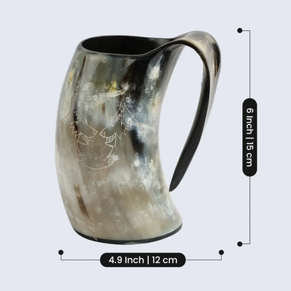 Handicrafts Home Handicrafts Home - Horn Whiskey Mugs - Holds Upto 6.5 oz, Twin Wolf