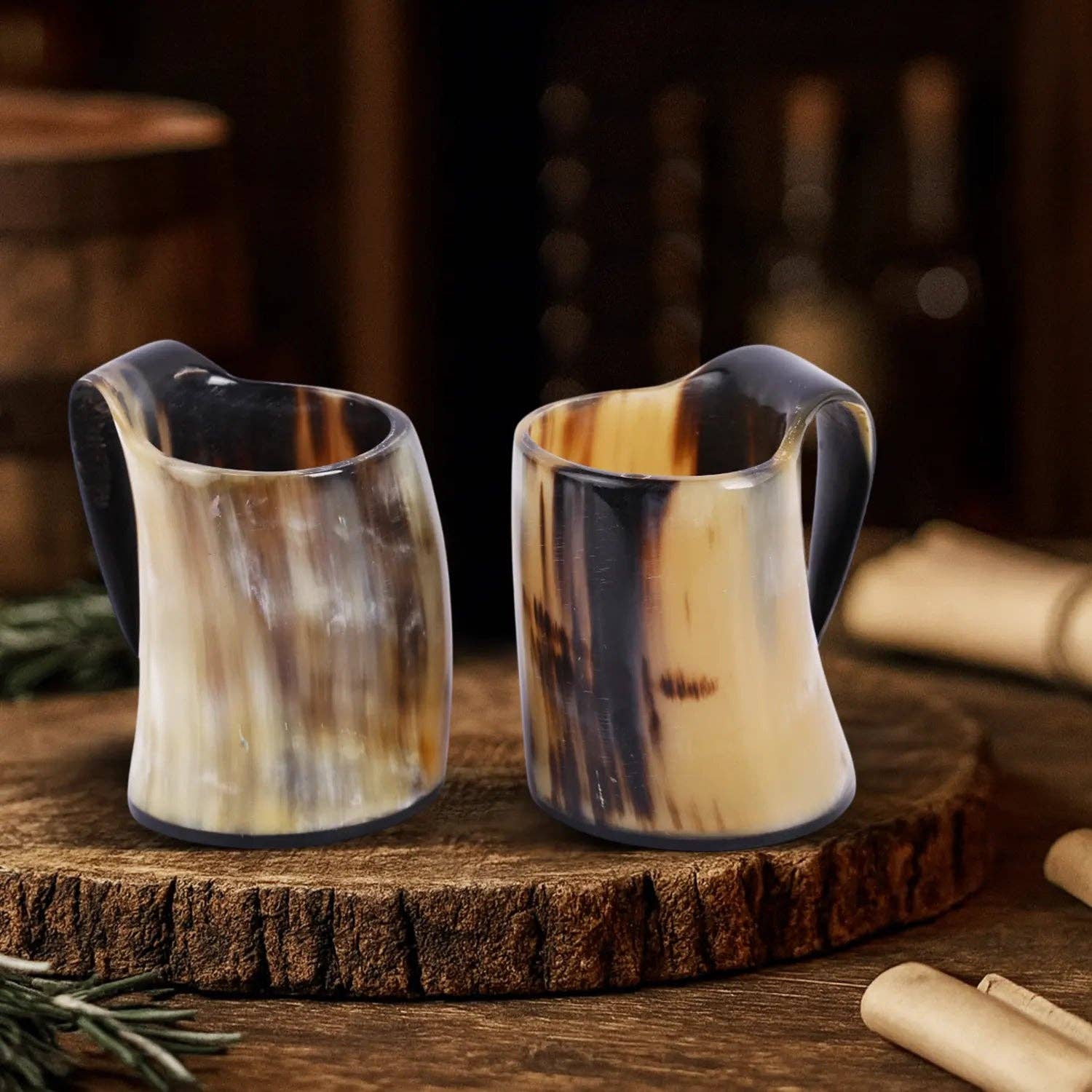 Handicrafts Home Handicrafts Home - Horn Whiskey Mugs Pack 2 - Holds Upto 6.5 oz, Natural: Set of 2 Pcs