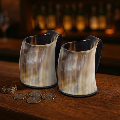 Handicrafts Home Handicrafts Home - Horn Whiskey Mugs Pack 2 - Holds Upto 6.5 oz, Natural: Set of 2 Pcs