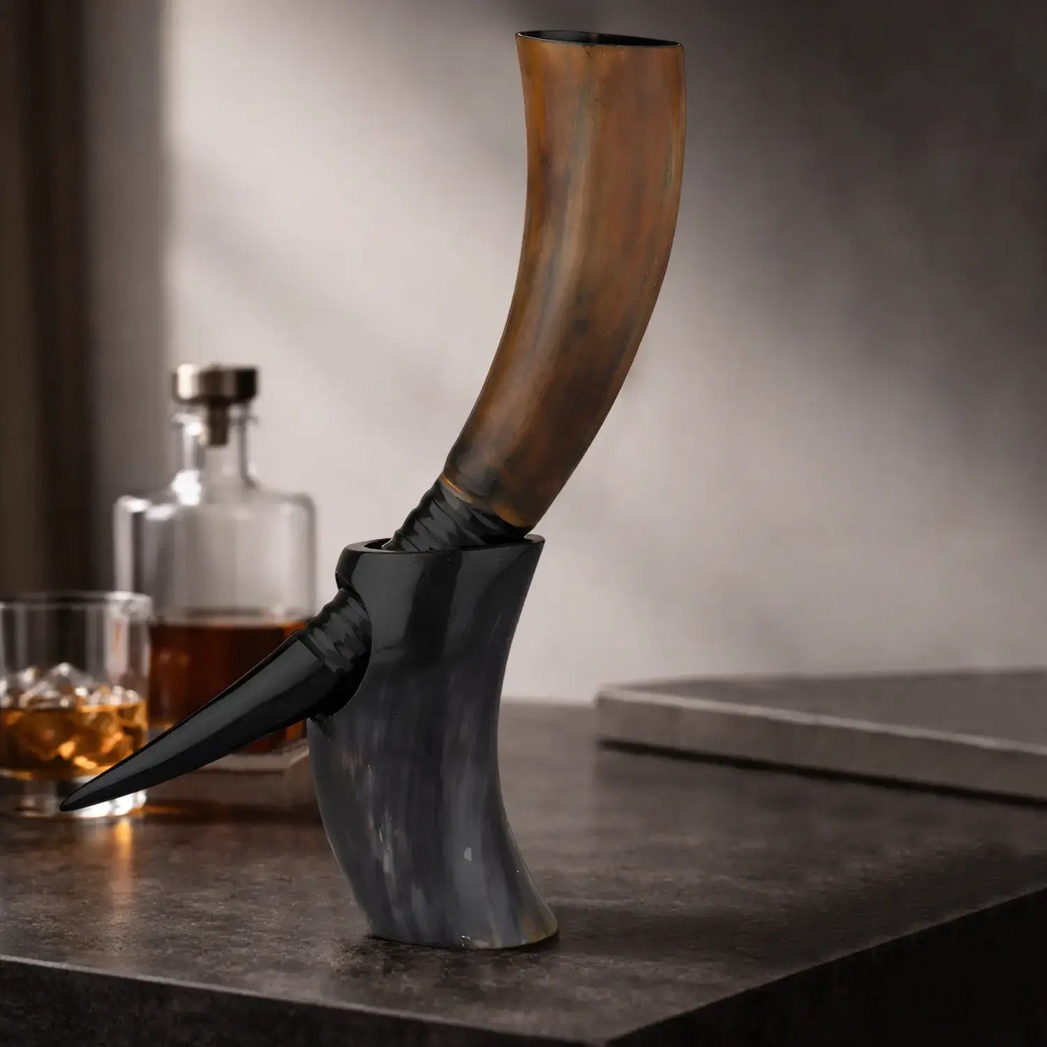 Handicrafts Home Handicrafts Home - Real Ox Horn Drinking Horn with Stand 16 oz Beer Mug Gift