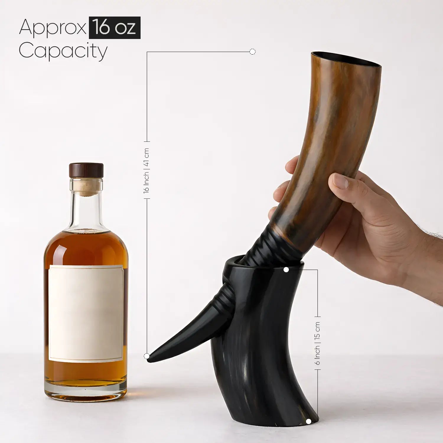 Handicrafts Home Handicrafts Home - Real Ox Horn Drinking Horn with Stand 16 oz Beer Mug Gift