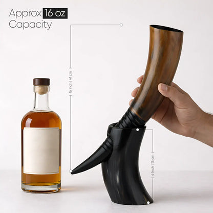Handicrafts Home Handicrafts Home - Real Ox Horn Drinking Horn with Stand 16 oz Beer Mug Gift