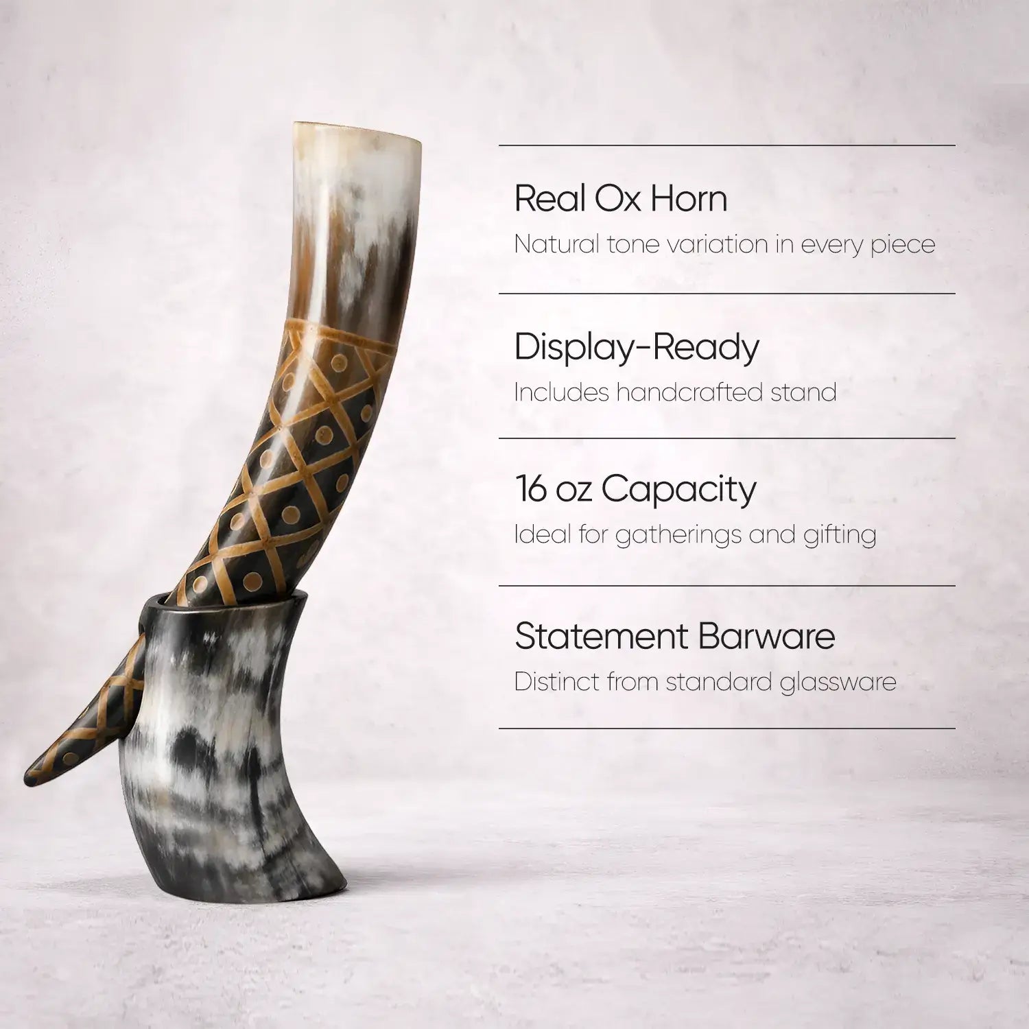 Handicrafts Home Handicrafts Home - Real Ox Horn Drinking Horn with Stand 16 oz Beer Mug Gift