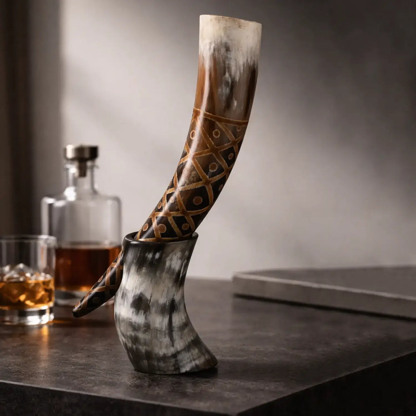 Handicrafts Home Handicrafts Home - Real Ox Horn Drinking Horn with Stand 16 oz Beer Mug Gift
