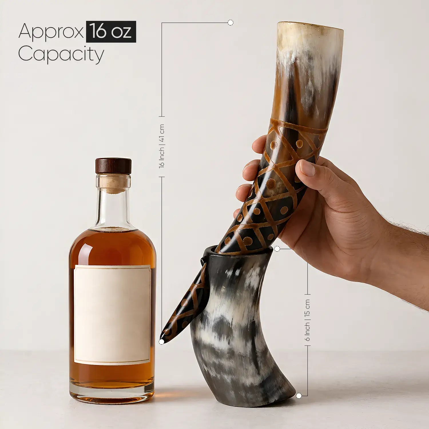 Handicrafts Home Handicrafts Home - Real Ox Horn Drinking Horn with Stand 16 oz Beer Mug Gift