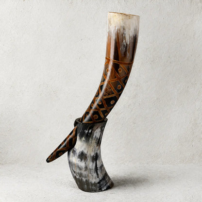 Handicrafts Home Handicrafts Home - Real Ox Horn Drinking Horn with Stand 16 oz Beer Mug Gift