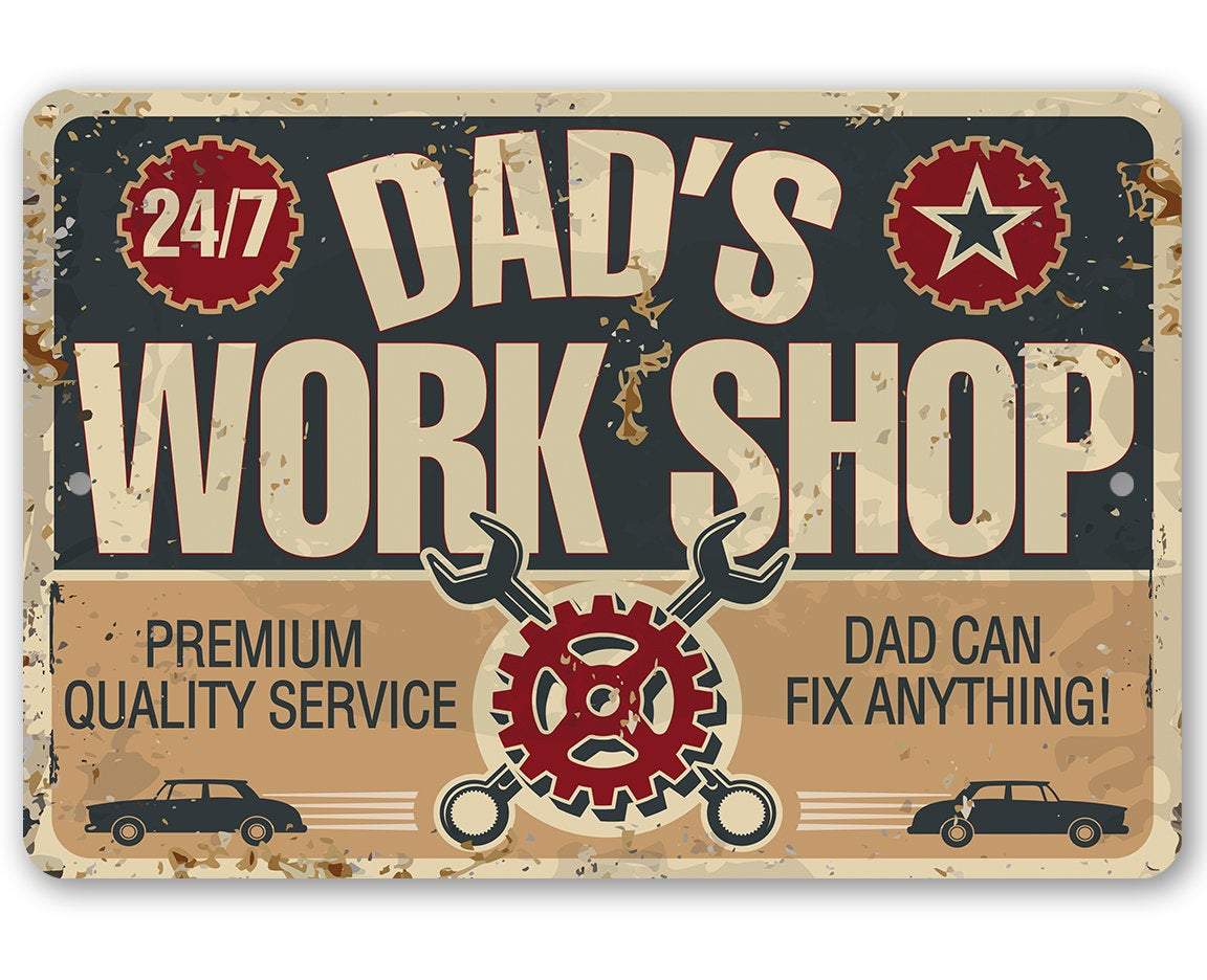 Lone Star Art 8 x 12 Lone Star Art - Dad's Work Shop - Metal Sign