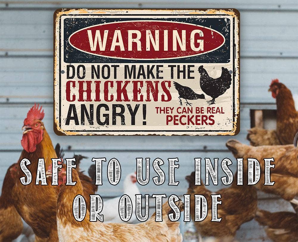 Lone Star Art Lone Star Art - Warning Do Not Make Chickens Angry - Metal Sign: 8 x 12