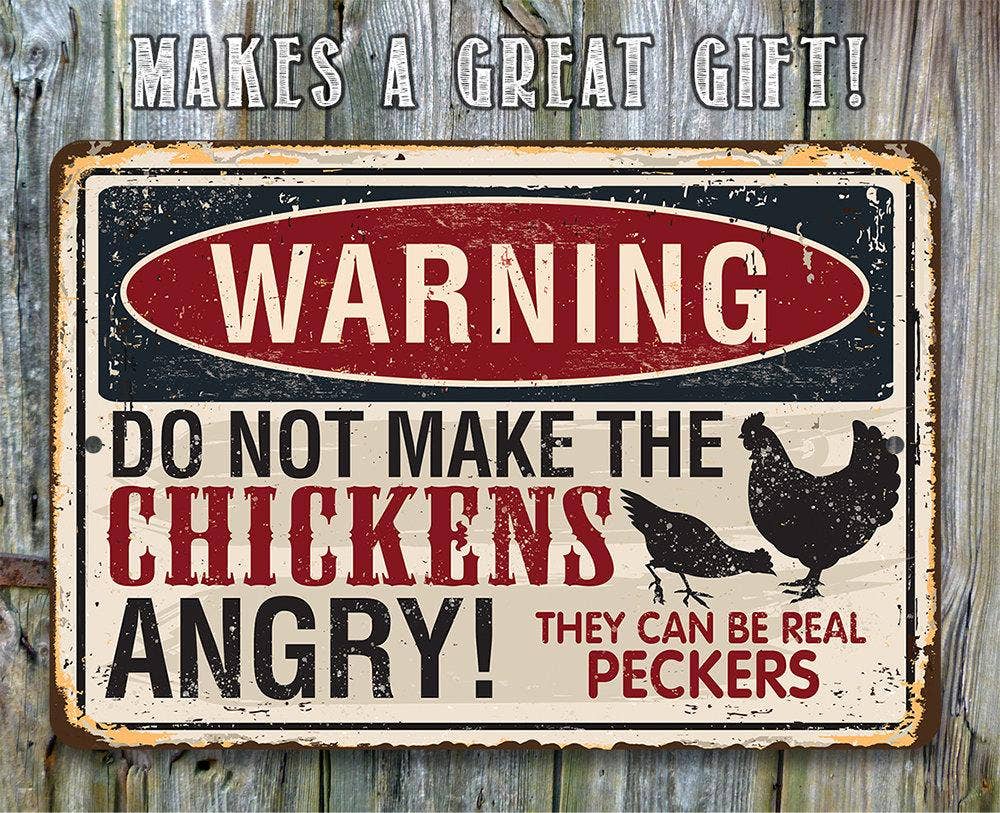 Lone Star Art Lone Star Art - Warning Do Not Make Chickens Angry - Metal Sign: 8 x 12