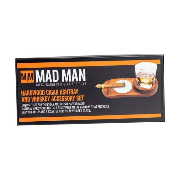 Mad Man Drink/Cigar Gift Set Hardwood Cigar Ashtray & Whiskey Accessory Set