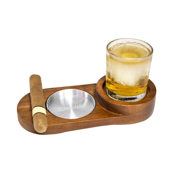 Mad Man Drink/Cigar Gift Set Hardwood Cigar Ashtray & Whiskey Accessory Set