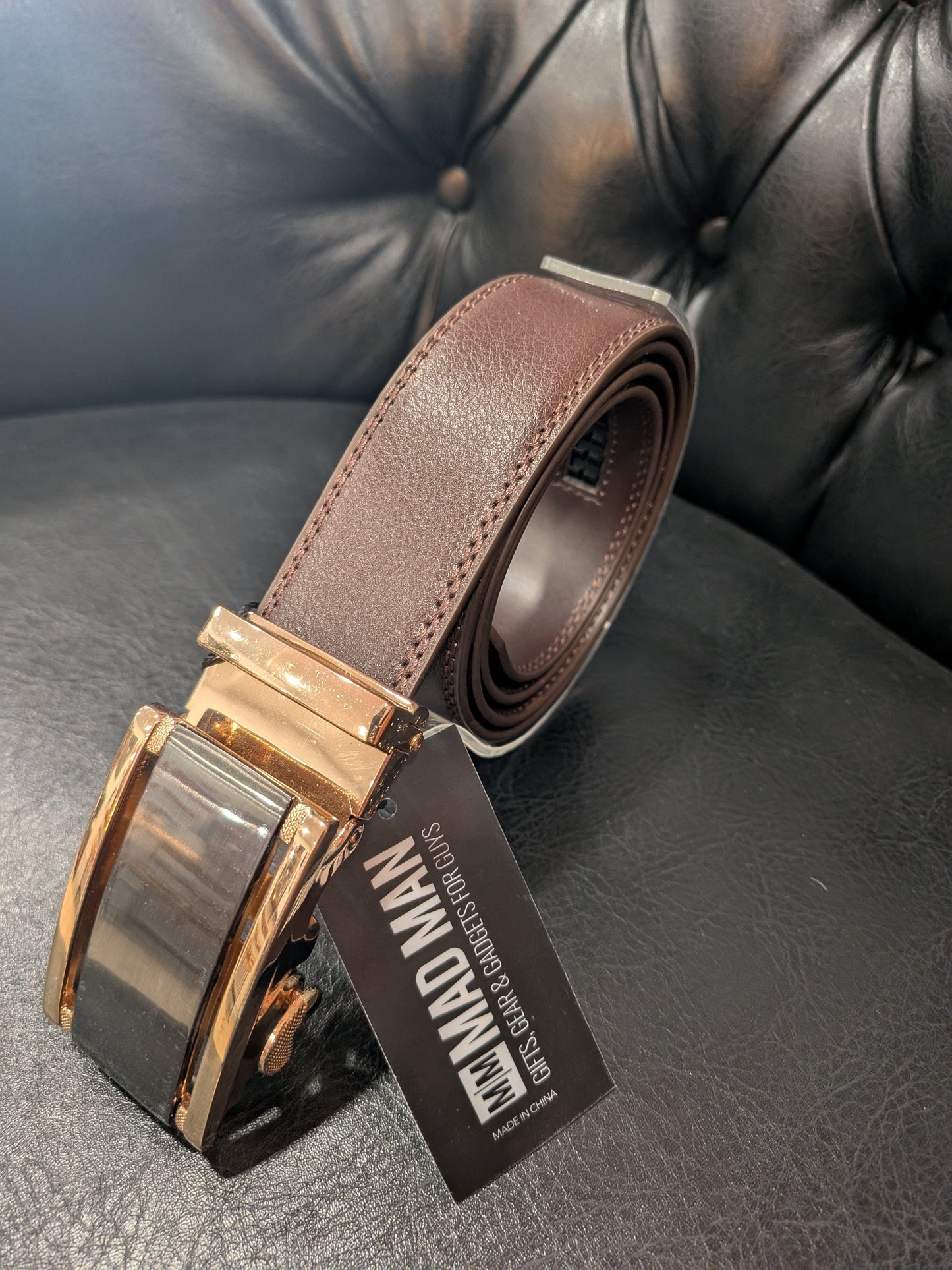 Mad Man Mad Man Ratchet Belt - Brown - Gold and Black Buckle