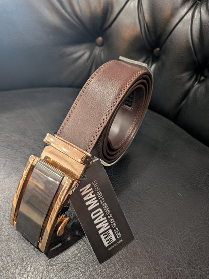 Mad Man Mad Man Ratchet Belt - Brown - Gold and Black Buckle