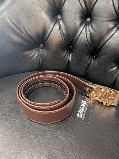 Mad Man Mad Man Ratchet Belt - Brown - Gold and Black Buckle