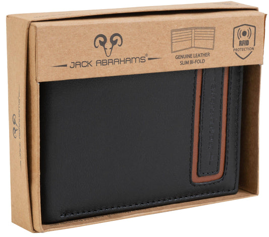 Magid Magid - Jack Abrahams Gift Box Goat Nappa Leather Bi-Fold Minimalist Wallet Black/Cognac: Black/Cognac - 4" H x 1" D x 5" L