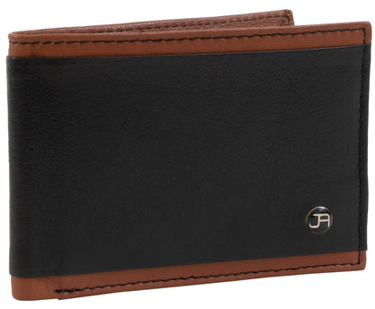Magid Magid - Jack Abrahams Goat Nappa Leather Bi-Fold Stylish Gift Boxed Wallet Black/Cognac: Black/Cognac - 4" H x 1" D x 5" L