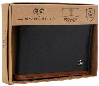 Magid Magid - Jack Abrahams Goat Nappa Leather Bi-Fold Stylish Gift Boxed Wallet Black/Cognac: Black/Cognac - 4" H x 1" D x 5" L
