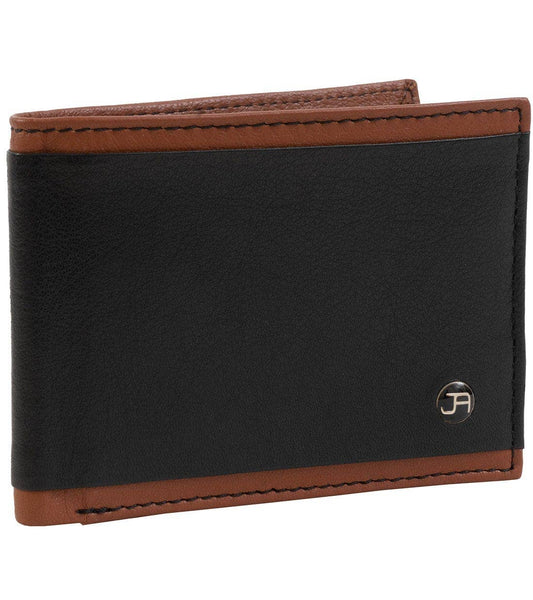 Magid Magid - Jack Abrahams Goat Nappa Leather Bi-Fold Stylish Gift Boxed Wallet Black/Cognac: Black/Cognac - 4" H x 1" D x 5" L