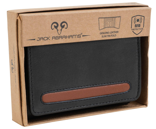 Magid Magid - Jack Abrahams Goat Nappa Leather Tri-Fold Wallet Black/Cognac: Black/Cognac - 4" H x 1" D x 5" L