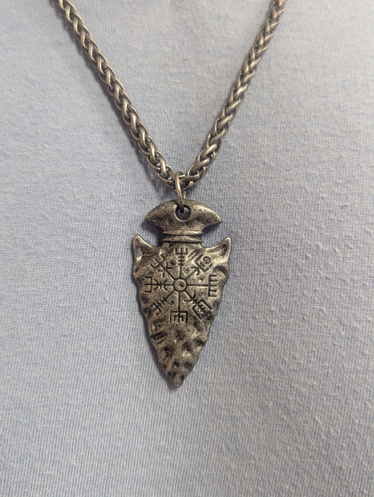 Man Up Arrowhead Necklace Arrowhead Vegvisir Necklace - Antique Silver