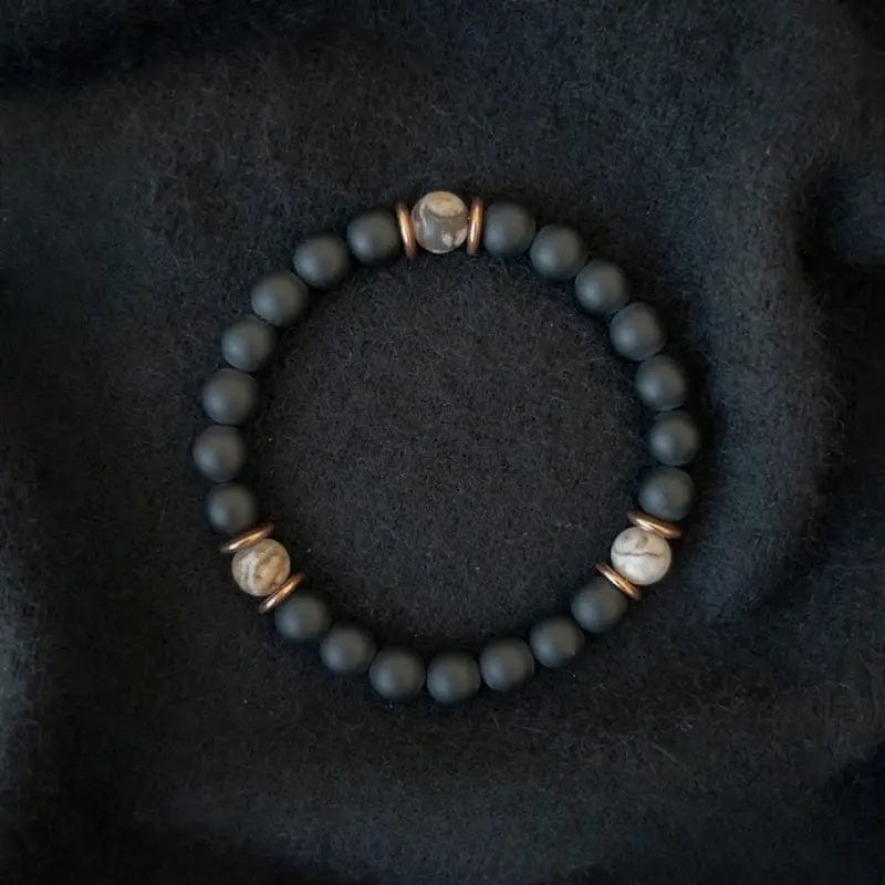 Man Up Bracelet Handmade Onyx/Wooden Opal Stretch Bracelet