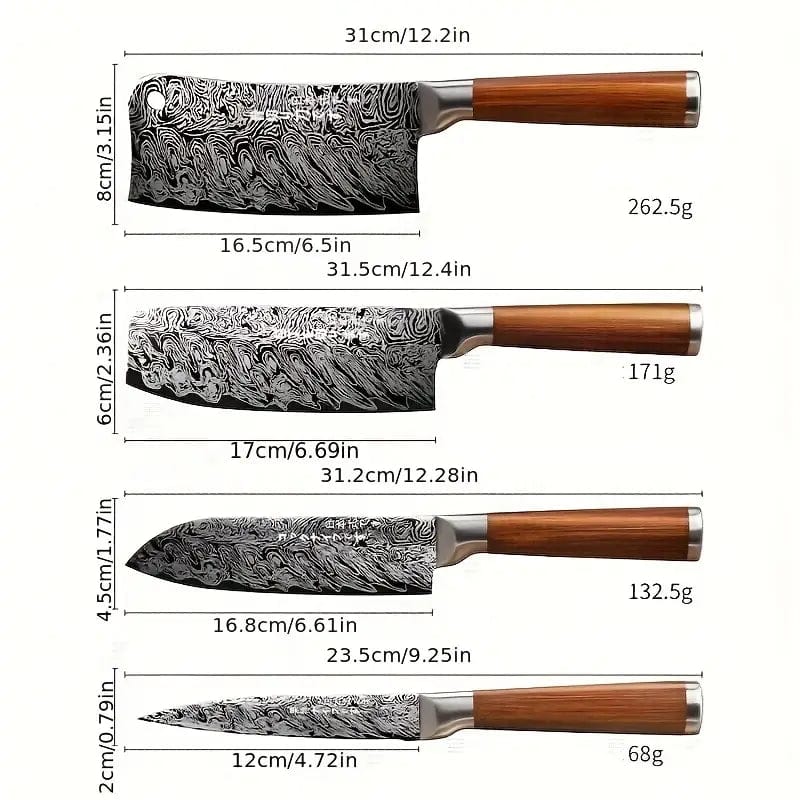 Man Up Damascus Knife Set 4-PC. Damascus Knife Set