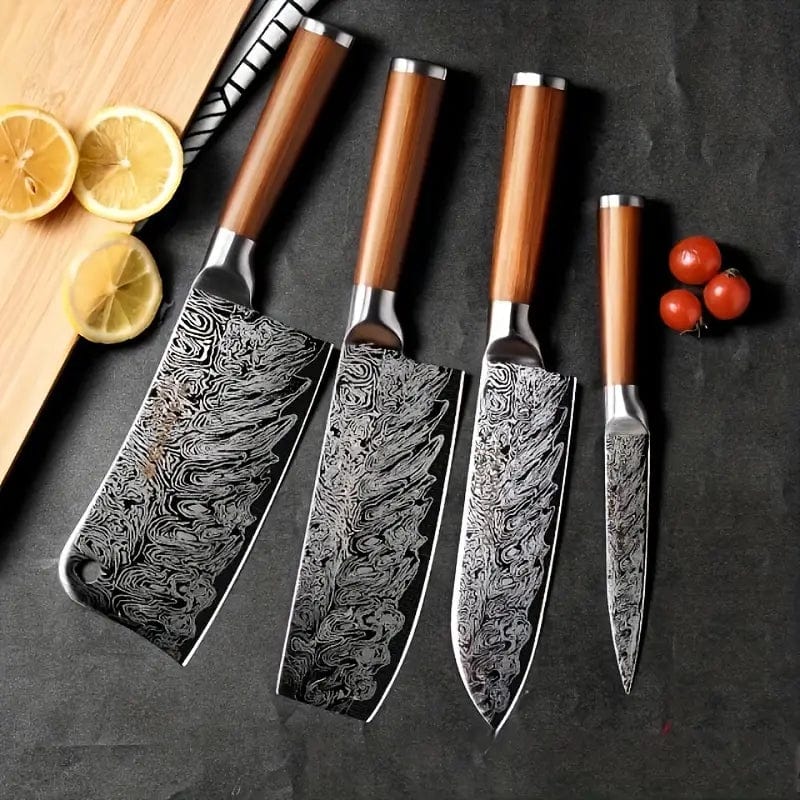 Man Up Damascus Knife Set 4-PC. Damascus Knife Set