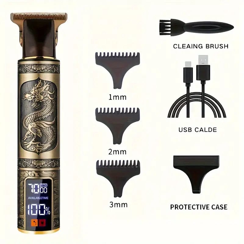 Man Up Electric Shaver Set Vintage T9 Professional Body Trimmer - Brass Dragon