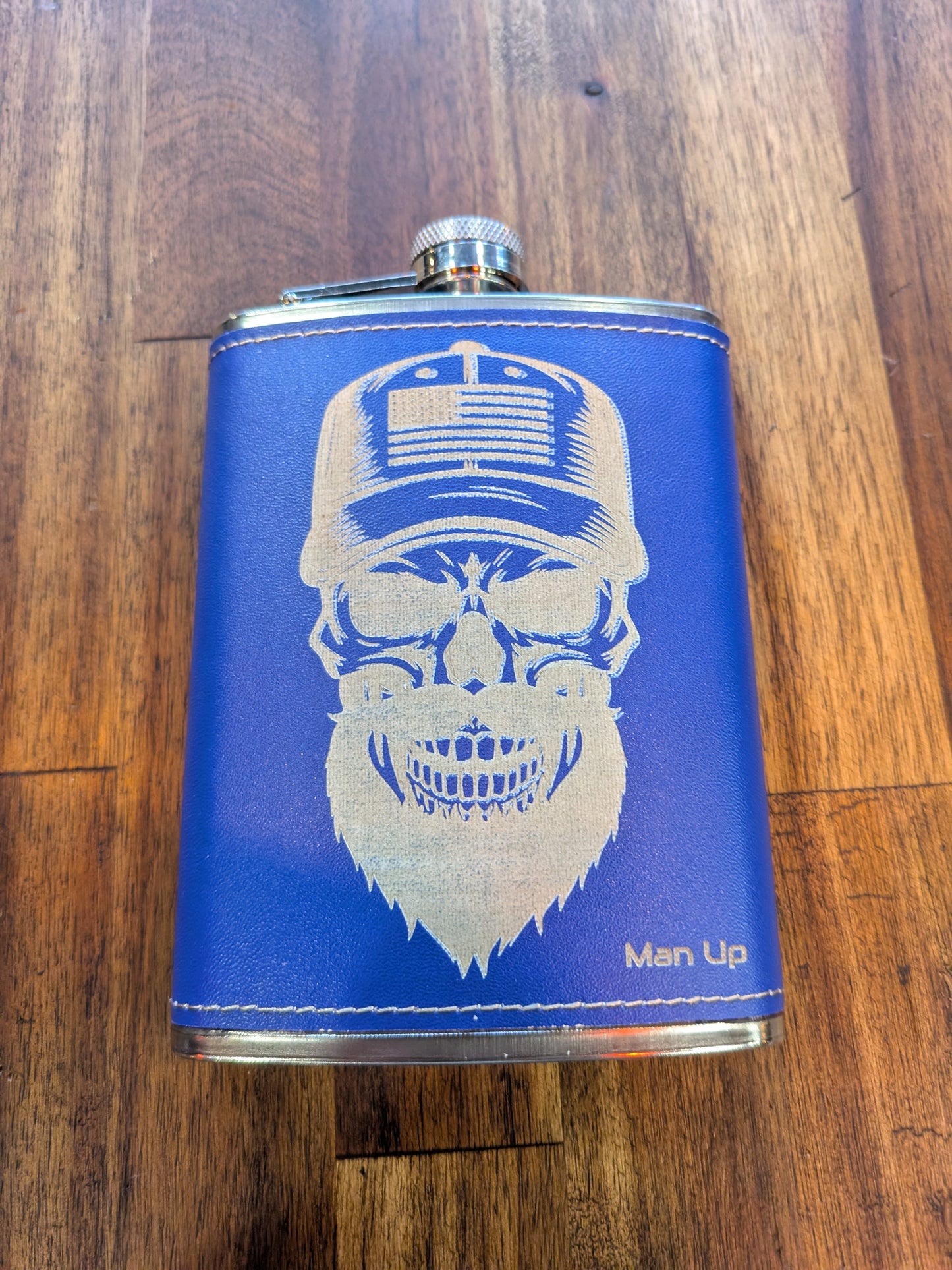 Man Up Flask Bearded Americal Flask - Blue