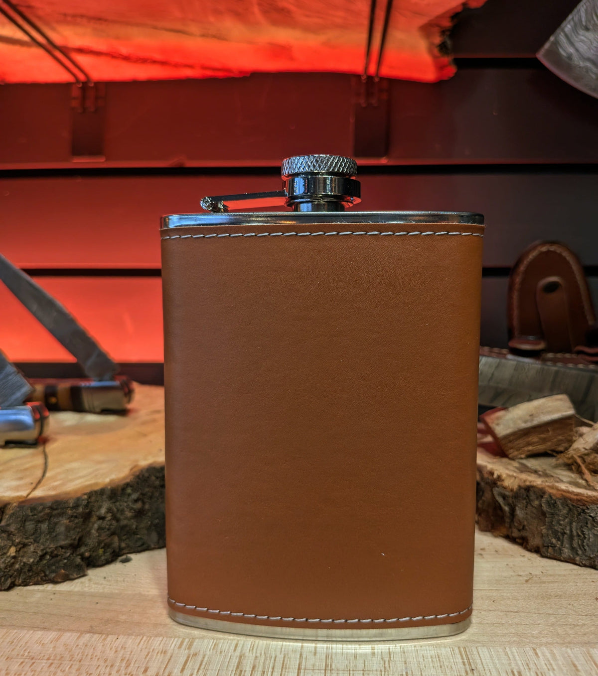 Man Up Flask Cognac wrapped Stainless Steel  Flask - Man Up