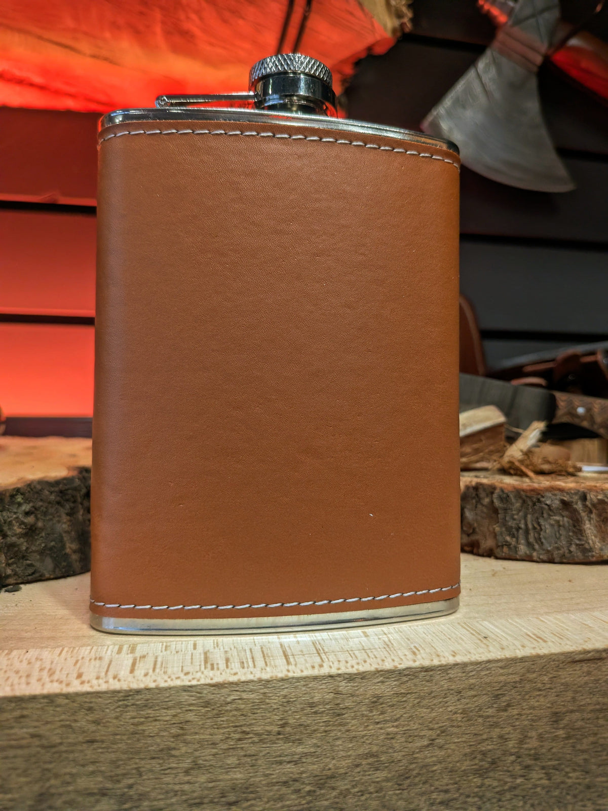 Man Up Flask Cognac wrapped Stainless Steel  Flask - Man Up