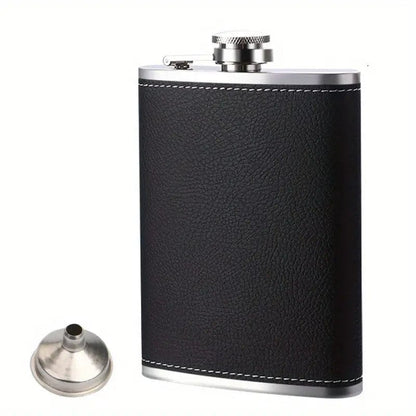 Man Up Flask Leather Wrapped Stainless Steel Flask w/Funnel - 8 oz