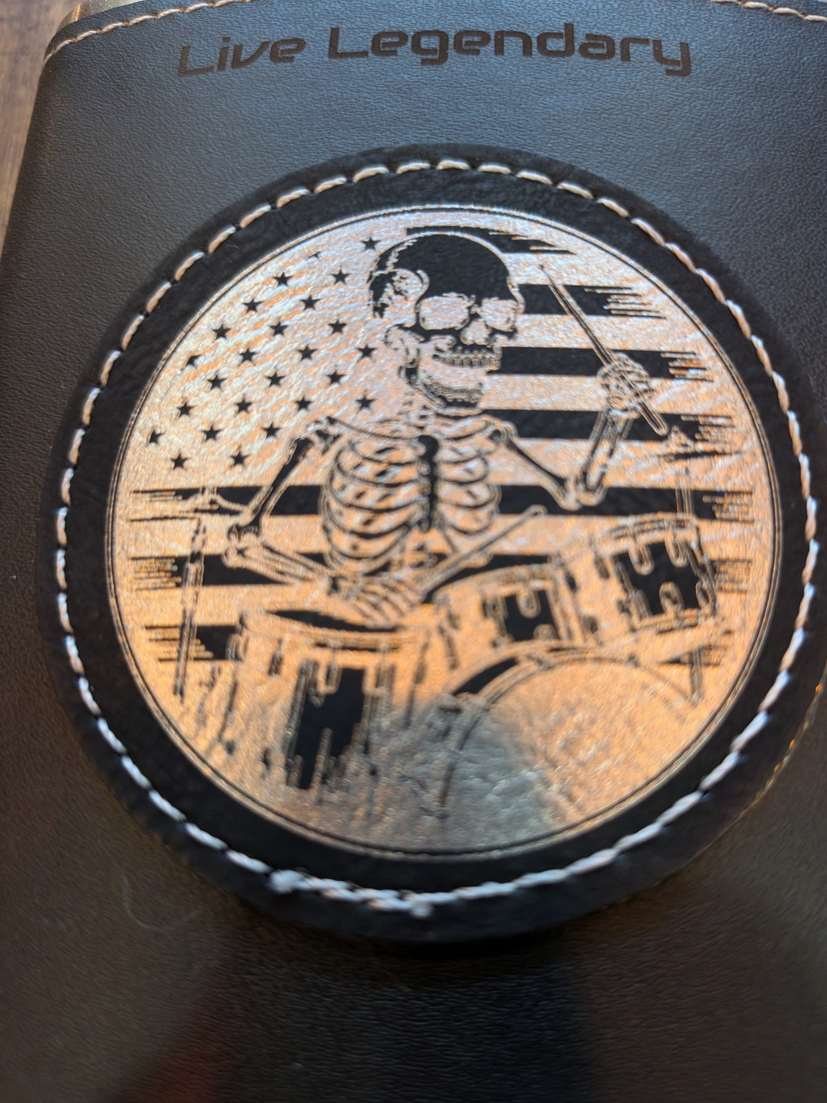 Man Up Flask Skeleton Drummer American Flag - Man Up Flask