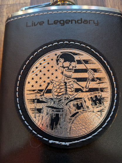 Man Up Flask Skeleton Drummer American Flag - Man Up Flask
