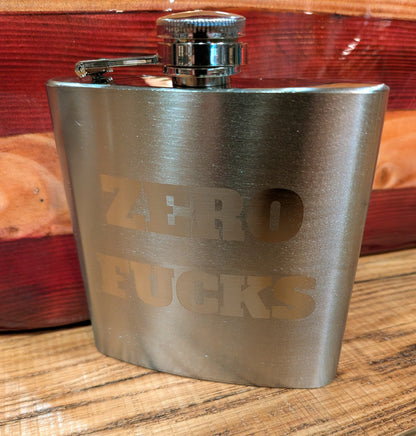 Man Up Flask Zero Fucks - 6 oz Stainless Flask - Man Up